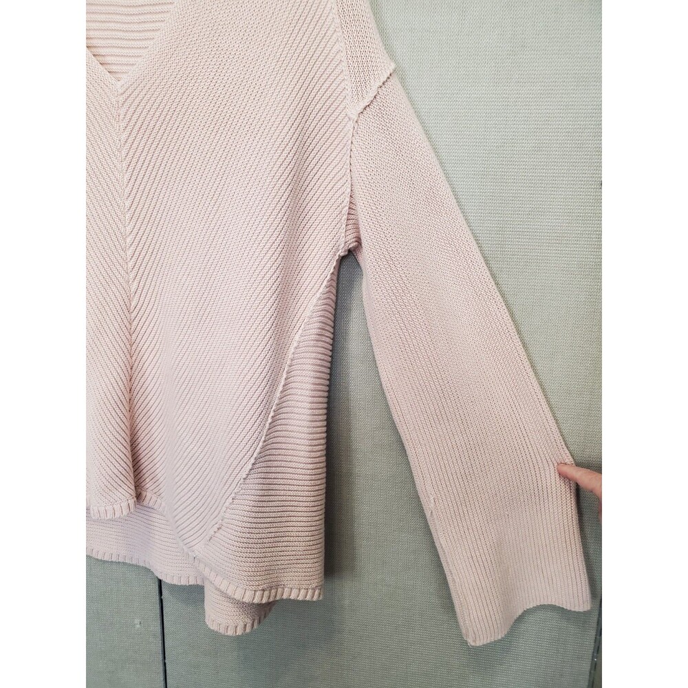 Free People La Brea Oversized Ribbed Drop Shoulder V-Neck Sweater Tunic Size L - Picture 2 of 6